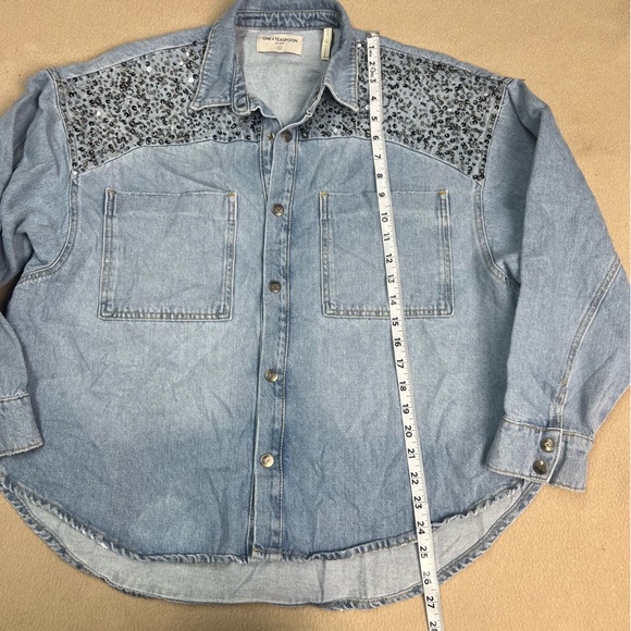 One Teaspoon Shirt womens XS blue denim jean snap front embellished Daria - Picture 2 of 11